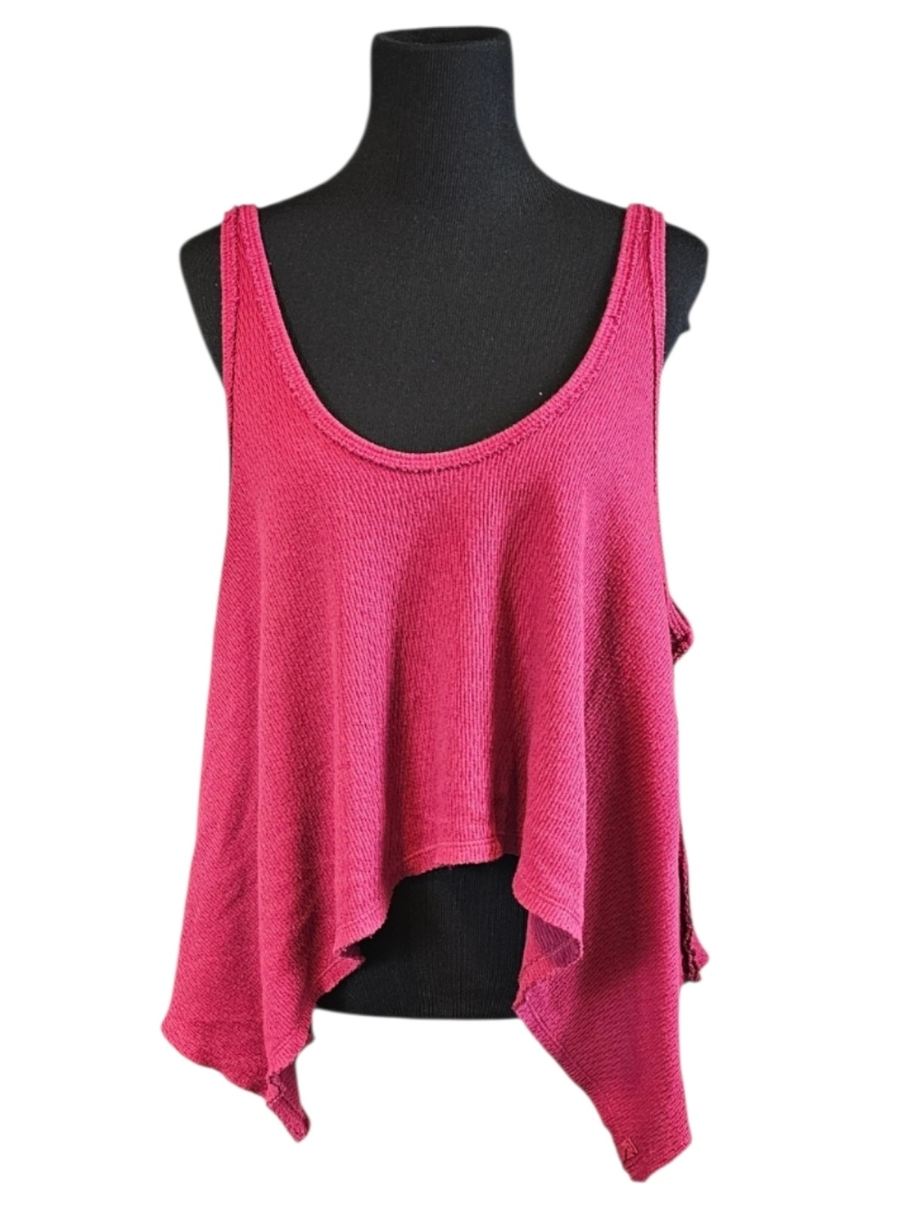 We The Free Oversized Thermal Swing Tank Top Small Berry Red Handkerchief Hem